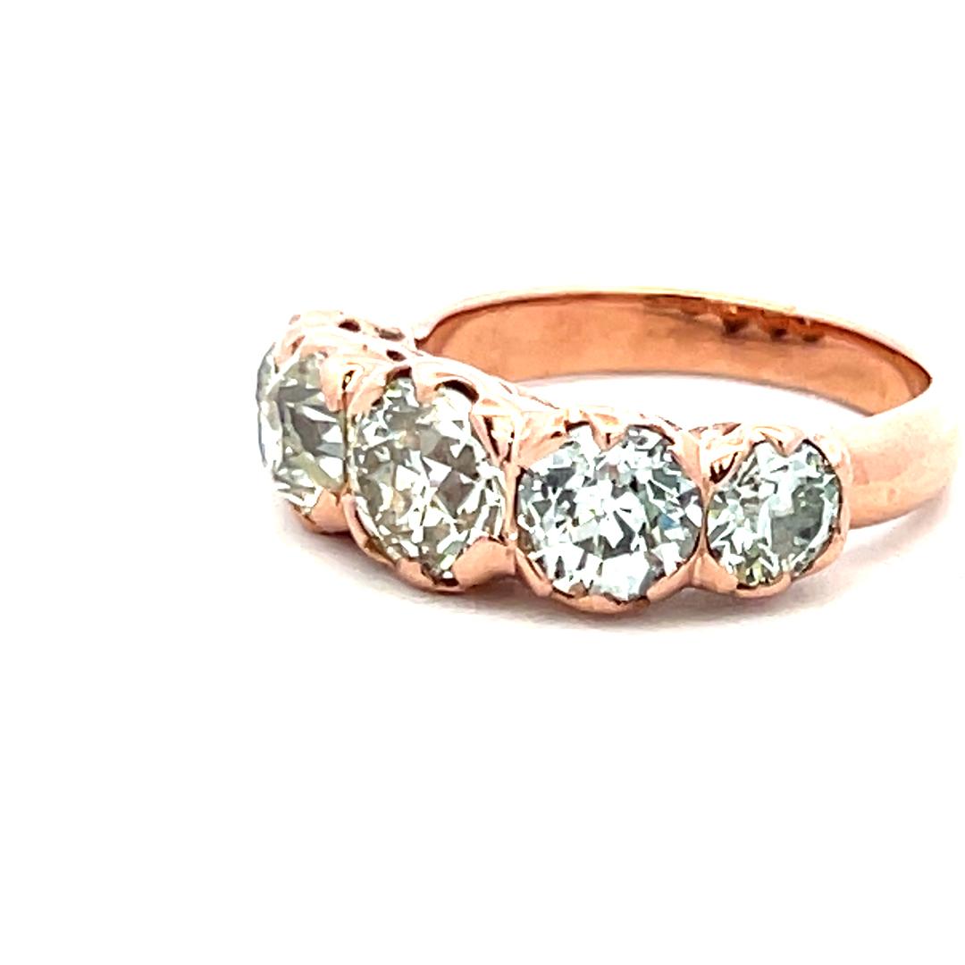 4.12ct Old European Cut M–J Diamond 14K Rose Gold Vintage Five-Stone Ring