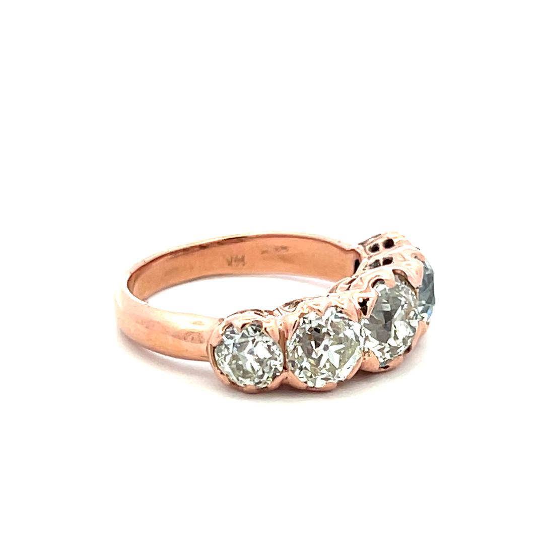 4.12ct Old European Cut M–J Diamond 14K Rose Gold Vintage Five-Stone Ring