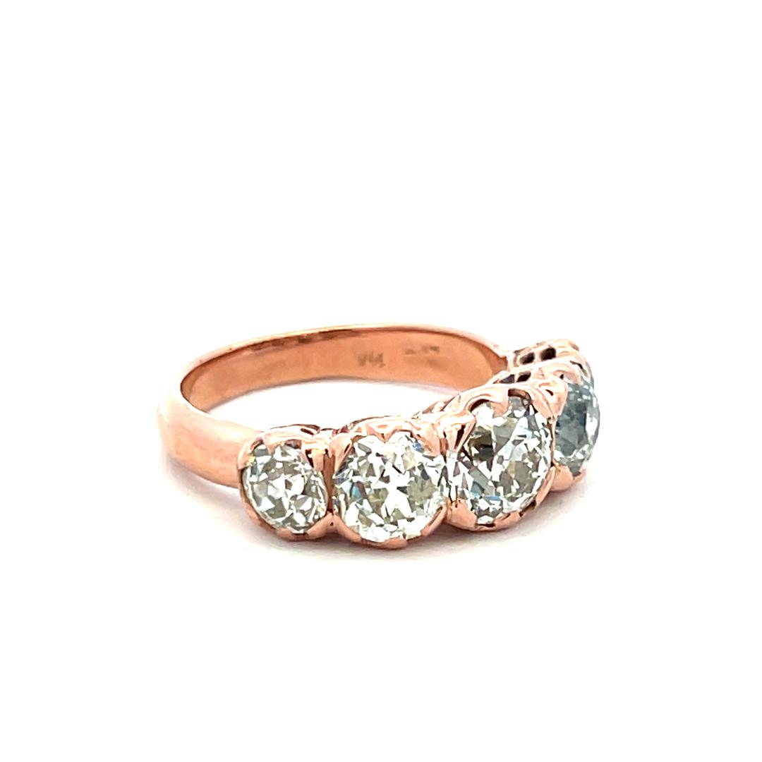 4.12ct Old European Cut M–J Diamond 14K Rose Gold Vintage Five-Stone Ring