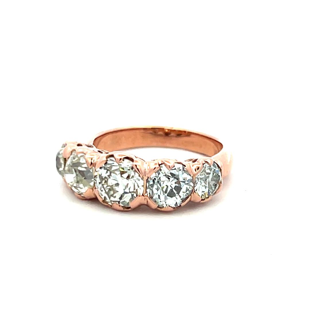 4.12ct Old European Cut M–J Diamond 14K Rose Gold Vintage Five-Stone Ring