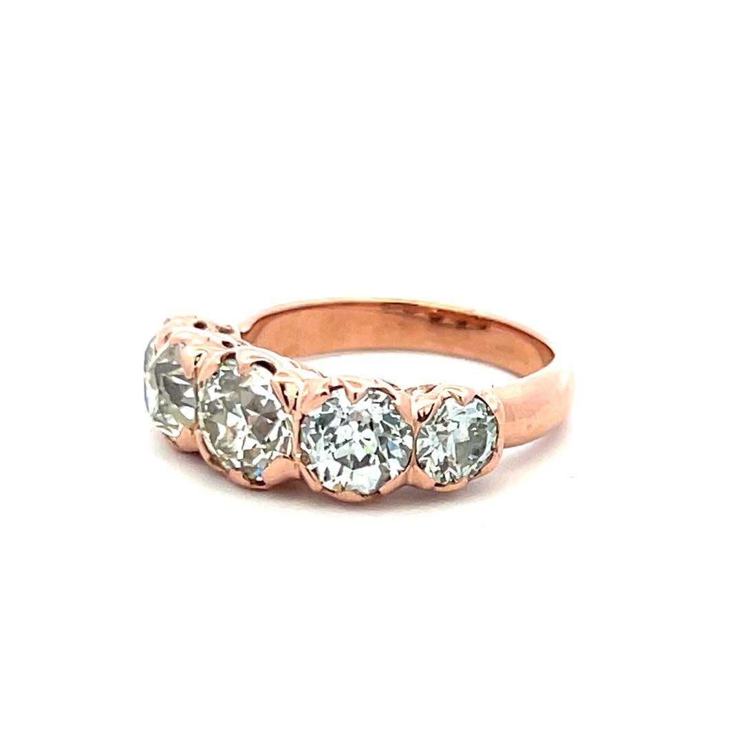 4.12ct Old European Cut M–J Diamond 14K Rose Gold Vintage Five-Stone Ring