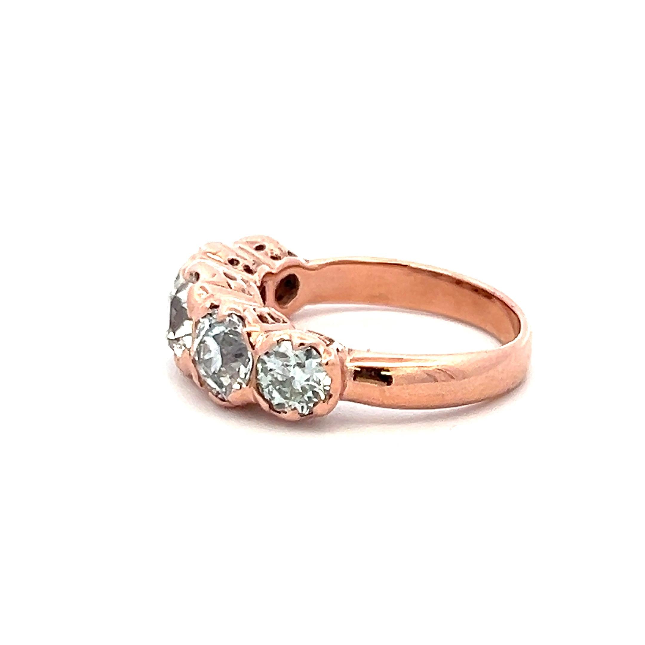 4.12ct Old European Cut M–J Diamond 14K Rose Gold Vintage Five-Stone Ring
