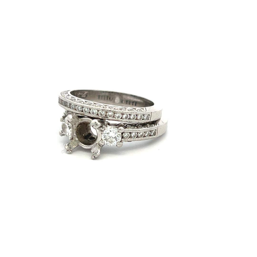 Tacori 0.99 Carat Round Brilliant Diamond Platinum Semi Mount Ring and Band