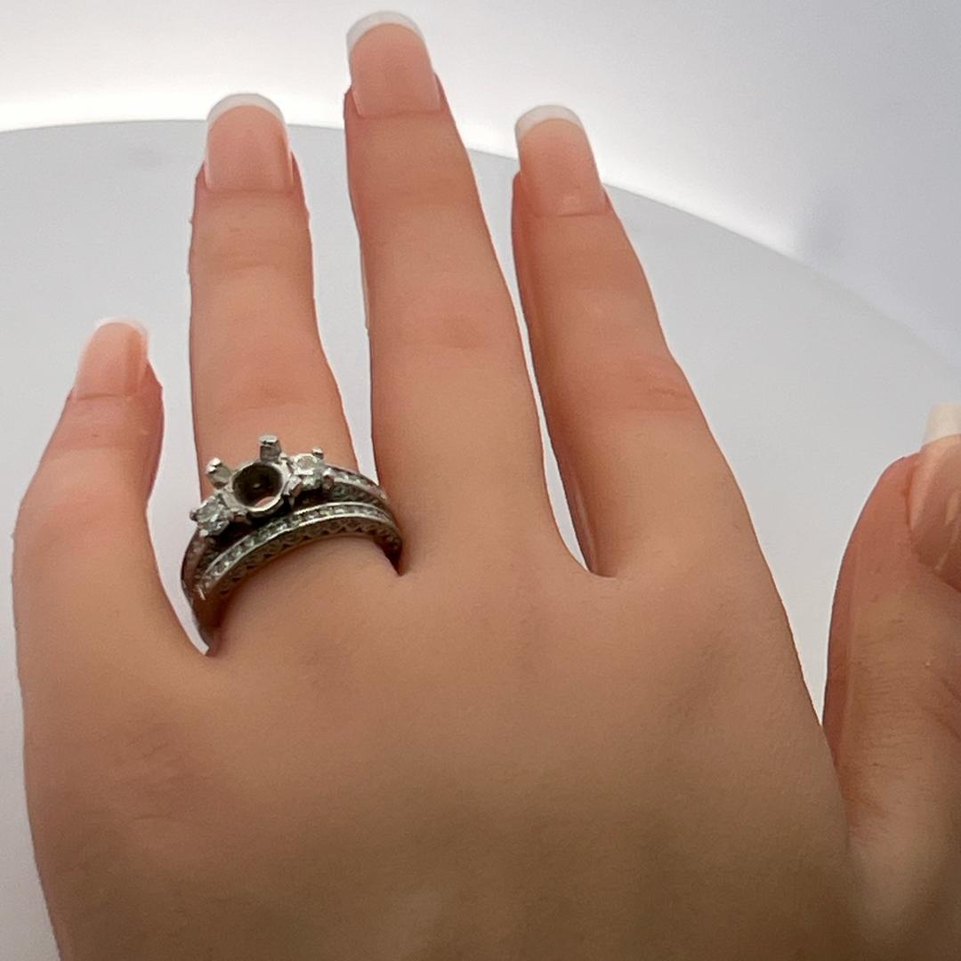 Platinum Semi Mount Ring Set with 0.99ct Round G VS Diamonds Fits 8.25x7.86 MM