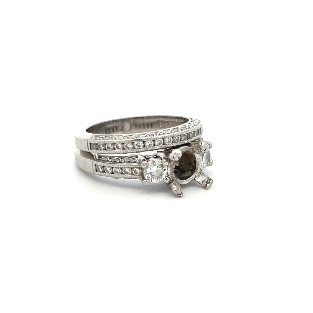 Tacori 0.99 Carat Round Brilliant Diamond Platinum Semi Mount Ring and Band