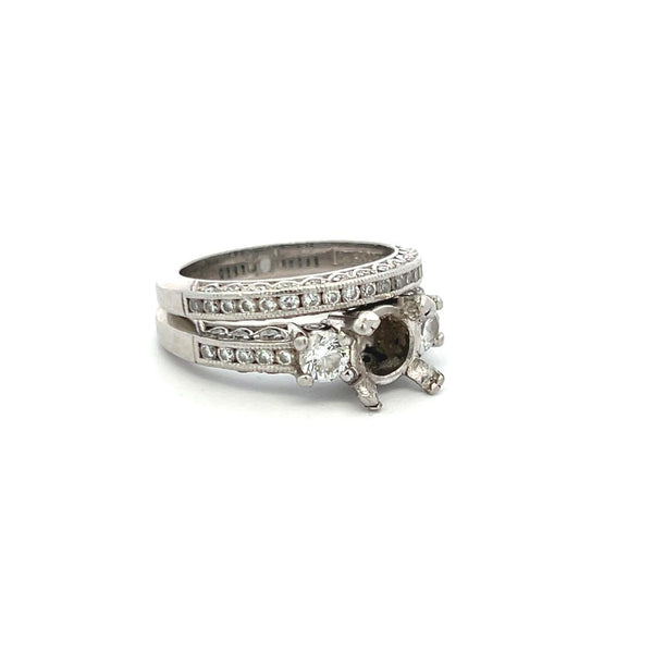 Tacori 0.99 Carat Round Brilliant Diamond Platinum Semi Mount Ring and Band