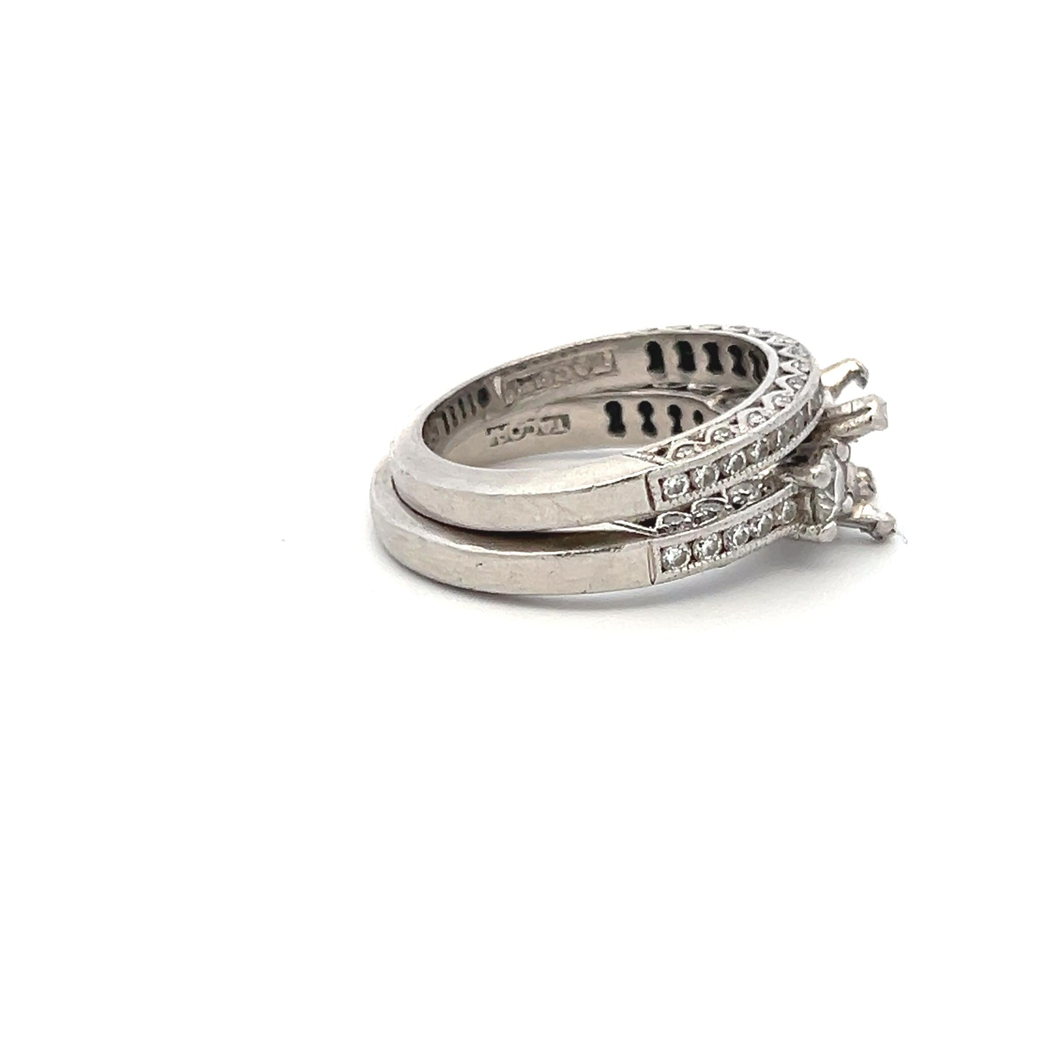 Tacori 0.99 Carat Round Brilliant Diamond Platinum Semi Mount Ring and Band