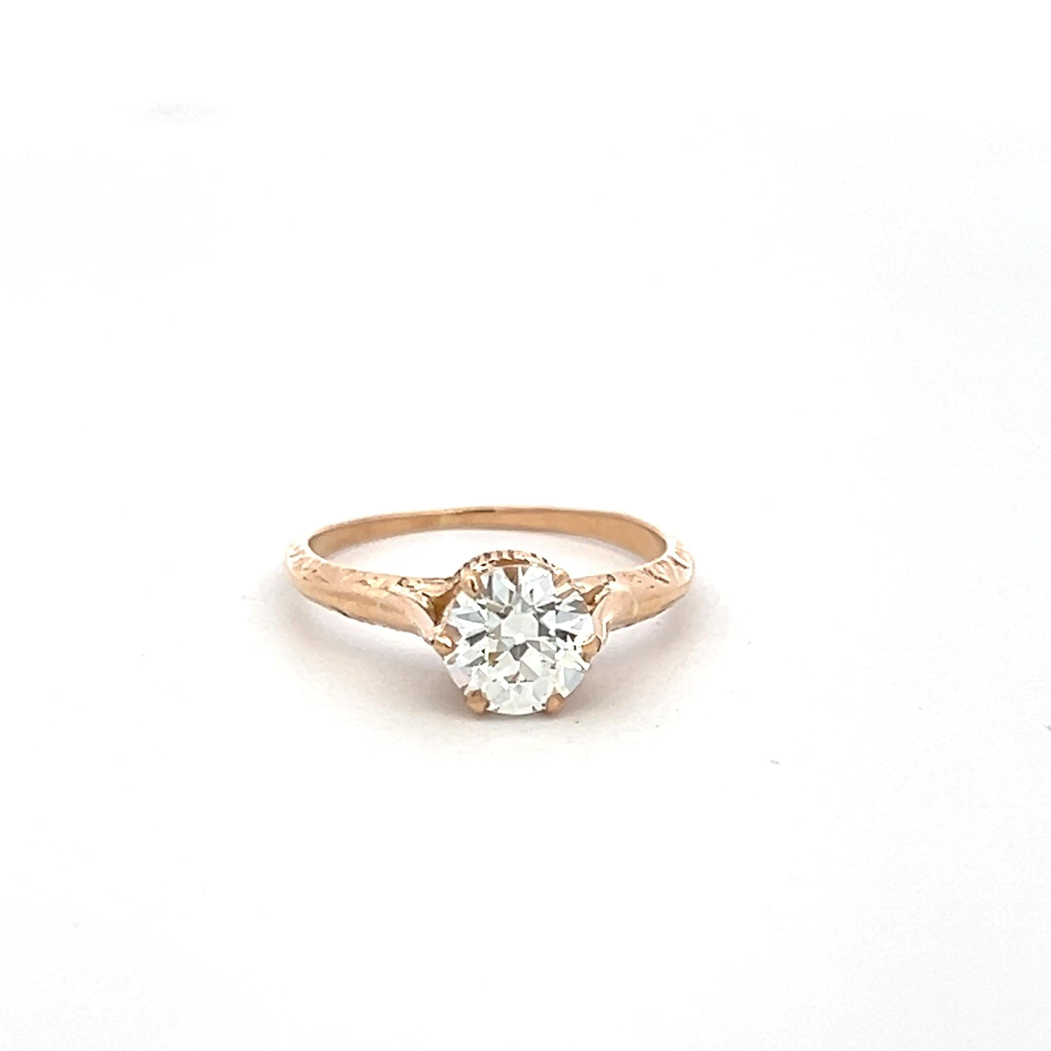 1.05 Carat Old European Cut J VS2 Diamond 10 Karat Yellow Gold Wedding Ring