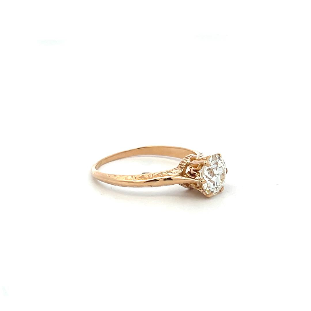 1.05 Carat Old European Cut J VS2 Diamond 10 Karat Yellow Gold Wedding Ring