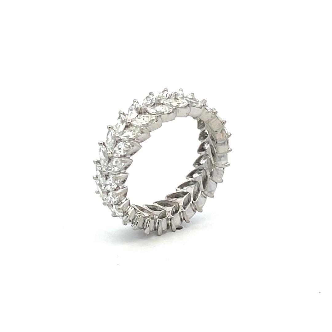 3.00 Carat Marquis Shape Diamond 18 Karat White Gold Band Ring