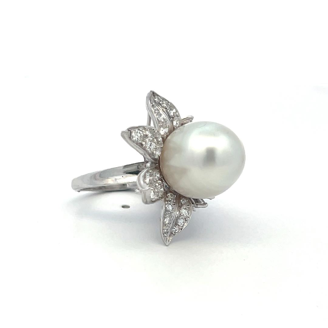 Platinum Cocktail Ring with 1.76 Carat Diamonds & 13.2x15.8 MM Pearl Size 4