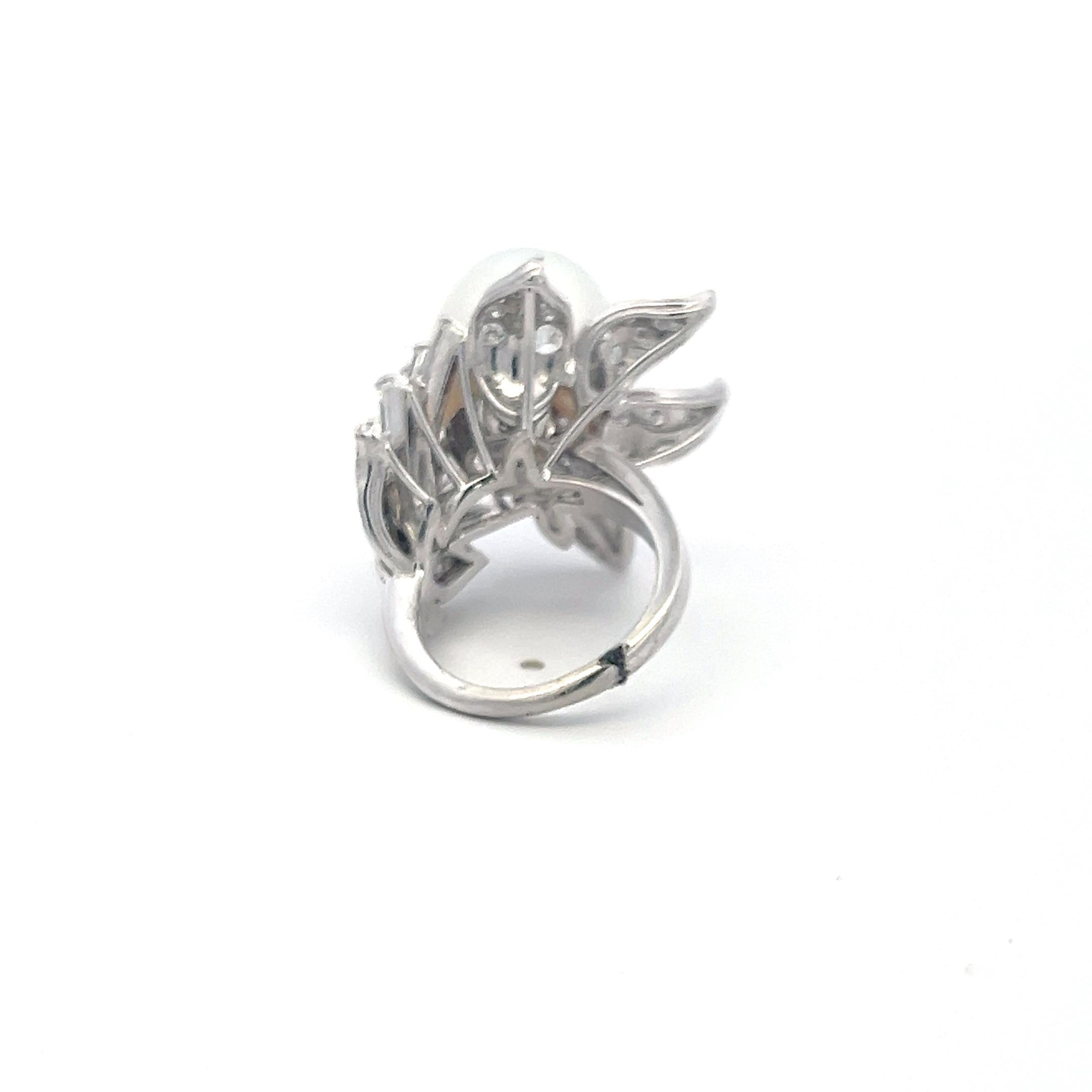 Platinum Cocktail Ring with 1.76 Carat Diamonds & 13.2x15.8 MM Pearl Size 4