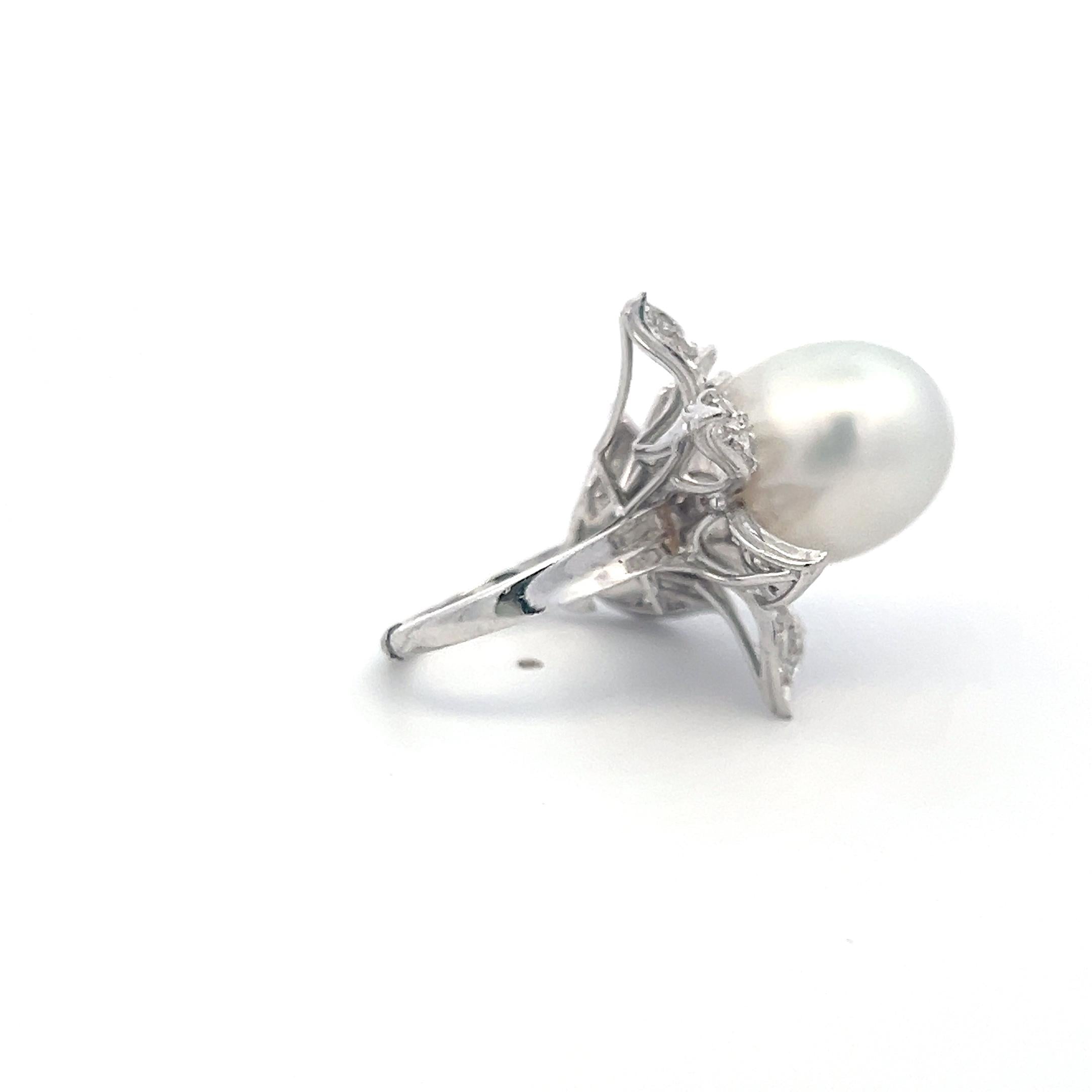 Platinum Cocktail Ring with 1.76 Carat Diamonds & 13.2x15.8 MM Pearl Size 4