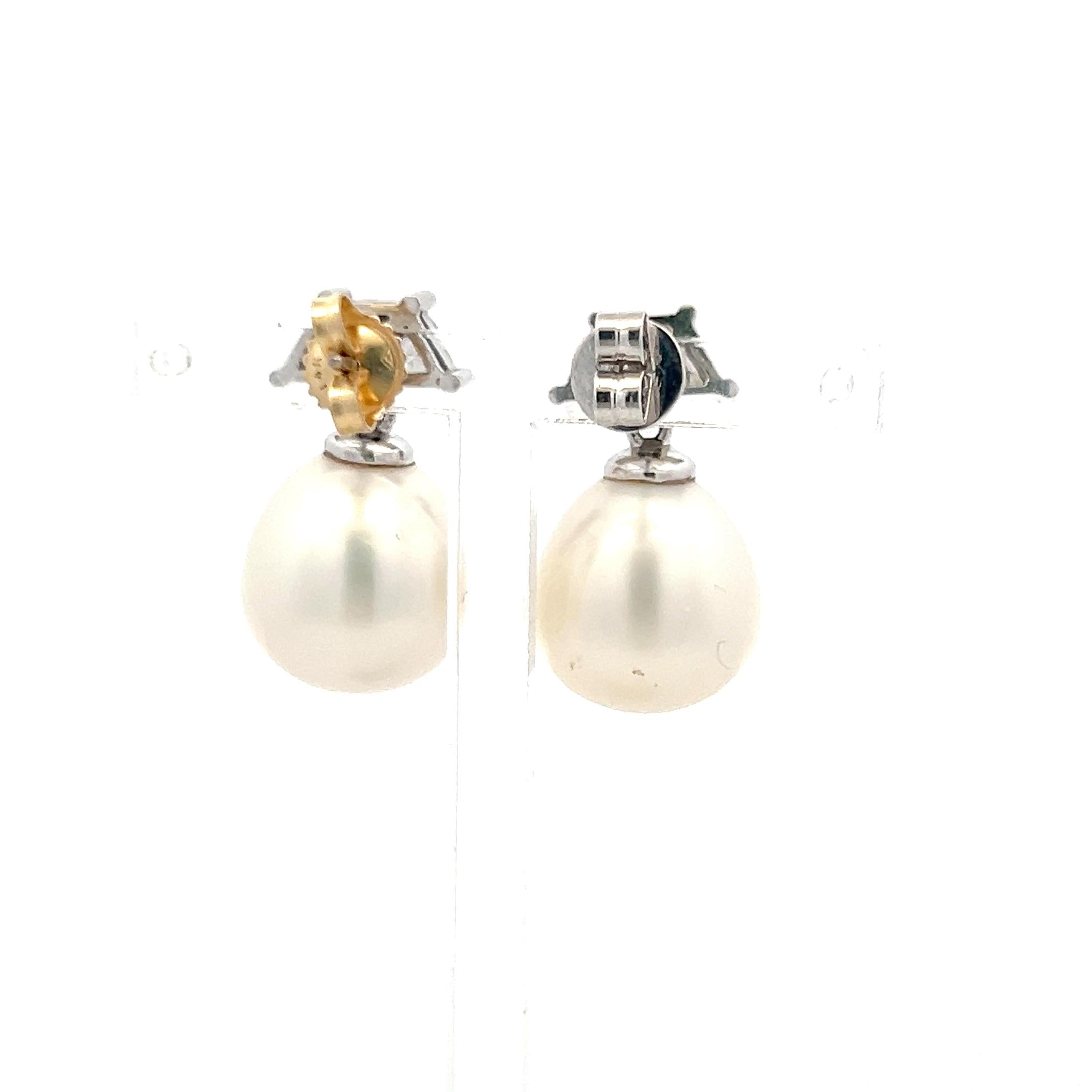 14K White Gold Drop Earrings with 1.56 Carat Diamonds and 13.2-14.6 MM Pearl