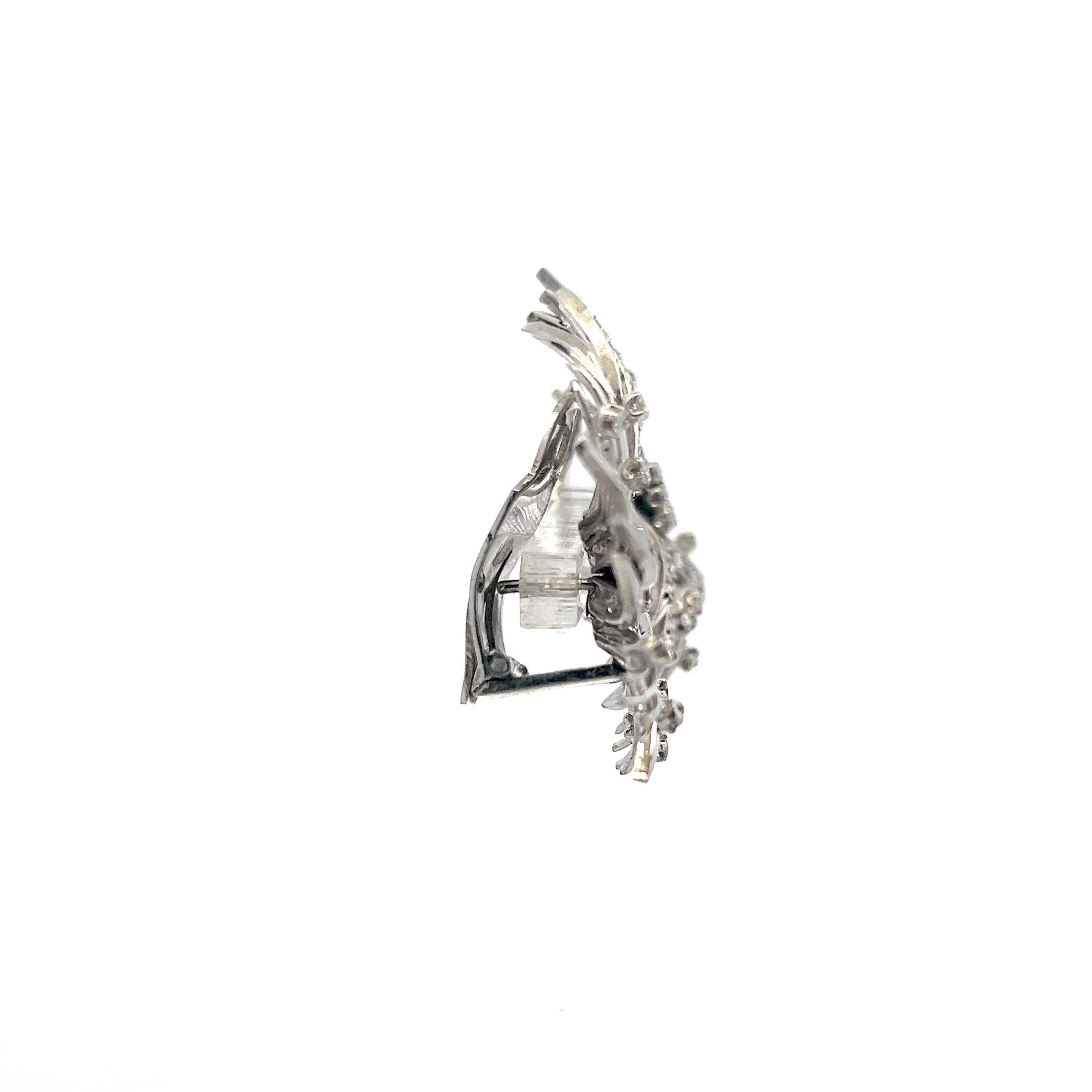 Vintage 14K White Gold Clip On Earrings with 2.54 Carat Mixed Cut H VS Diamonds