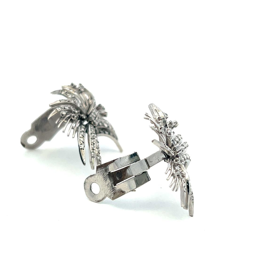 Vintage 14K White Gold Clip On Earrings with 2.54 Carat Mixed Cut H VS Diamonds