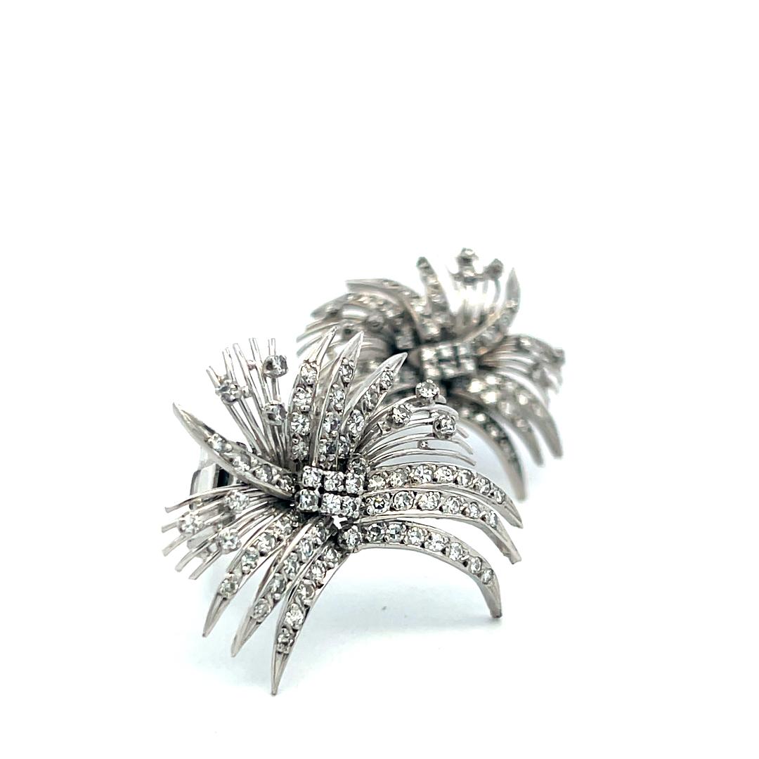 Vintage 14K White Gold Clip On Earrings with 2.54 Carat Mixed Cut H VS Diamonds