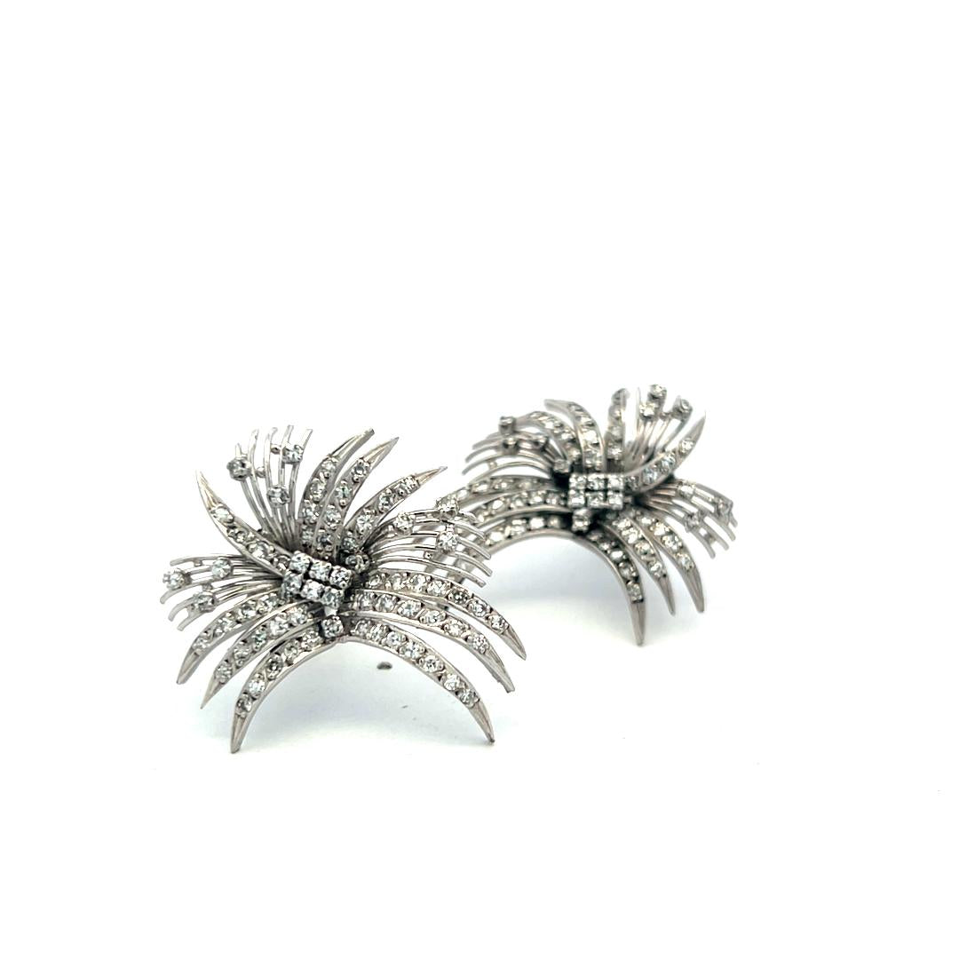 Vintage 14K White Gold Clip On Earrings with 2.54 Carat Mixed Cut H VS Diamonds
