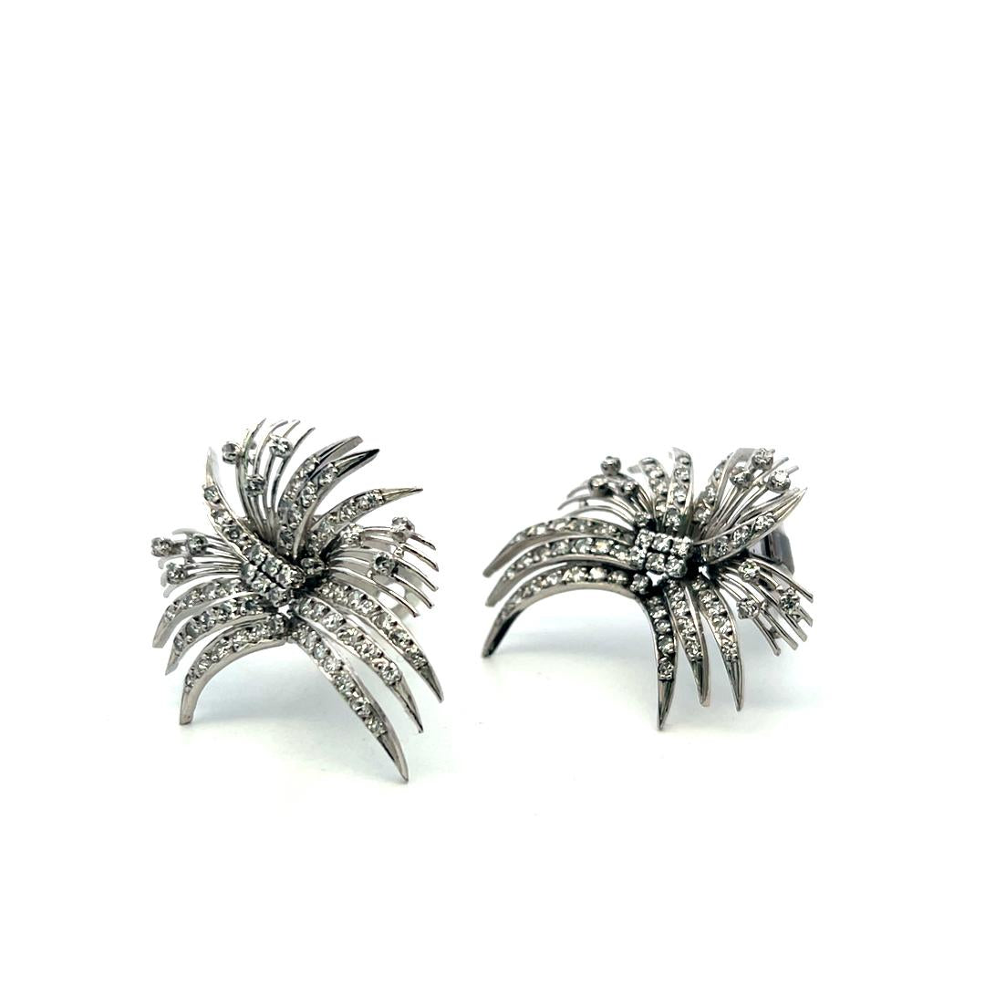Vintage 14K White Gold Clip On Earrings with 2.54 Carat Mixed Cut H VS Diamonds