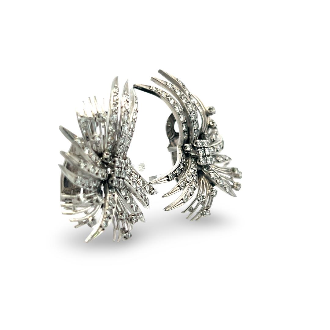 Vintage 14K White Gold Clip On Earrings with 2.54 Carat Mixed Cut H VS Diamonds