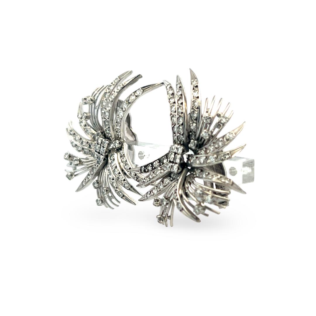 Vintage 14K White Gold Clip On Earrings with 2.54 Carat Mixed Cut H VS Diamonds