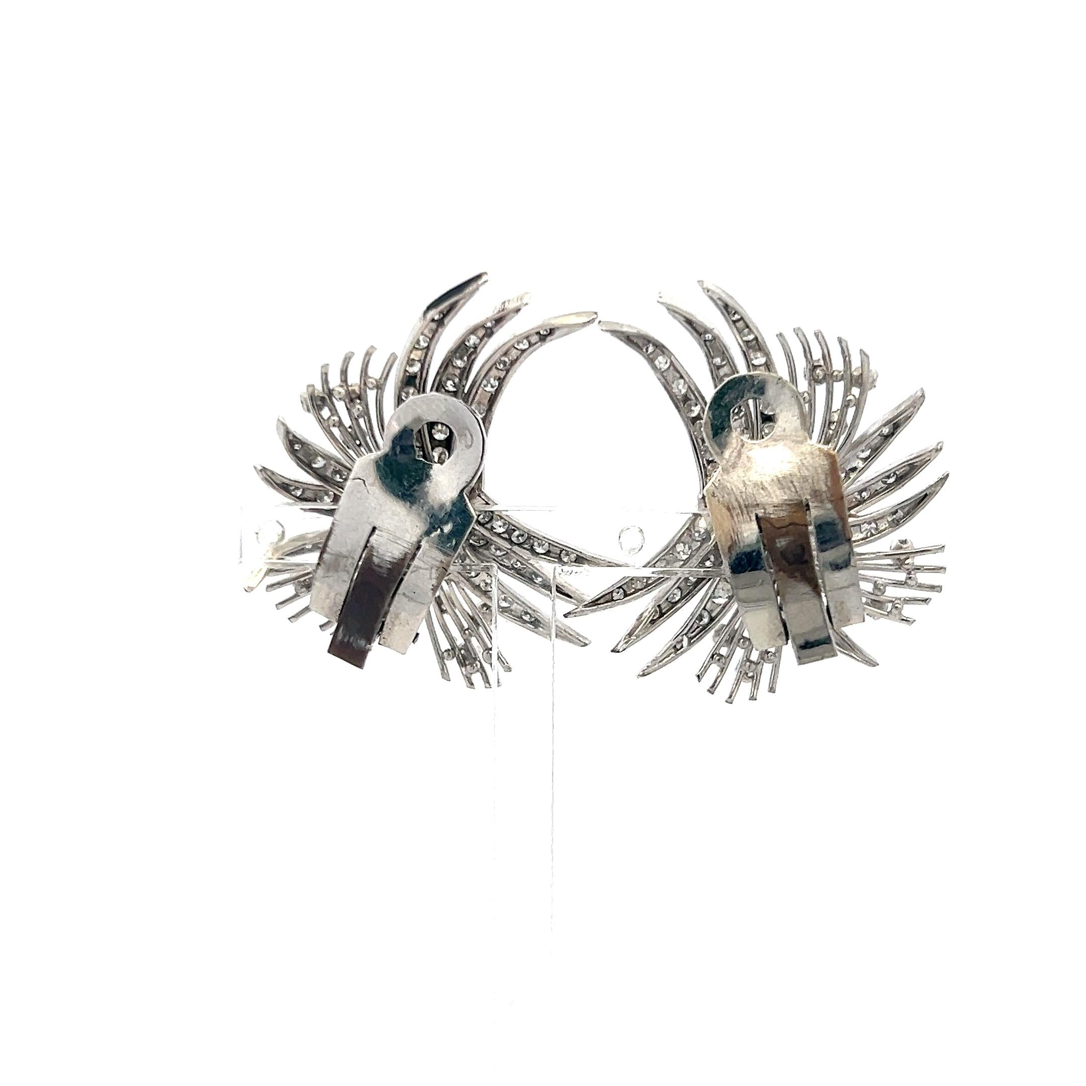 Vintage 14K White Gold Clip On Earrings with 2.54 Carat Mixed Cut H VS Diamonds