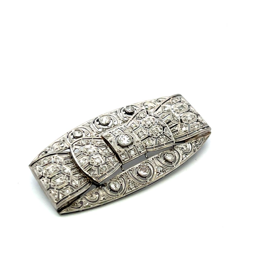 1.19 Carat Old European Cut Diamond 2.27 by 1.19 Inches Platinum Pin Brooch