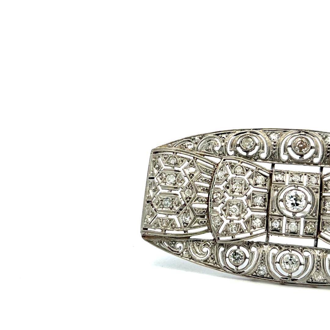 1.19 Carat Old European Cut Diamond 2.27 by 1.19 Inches Platinum Pin Brooch