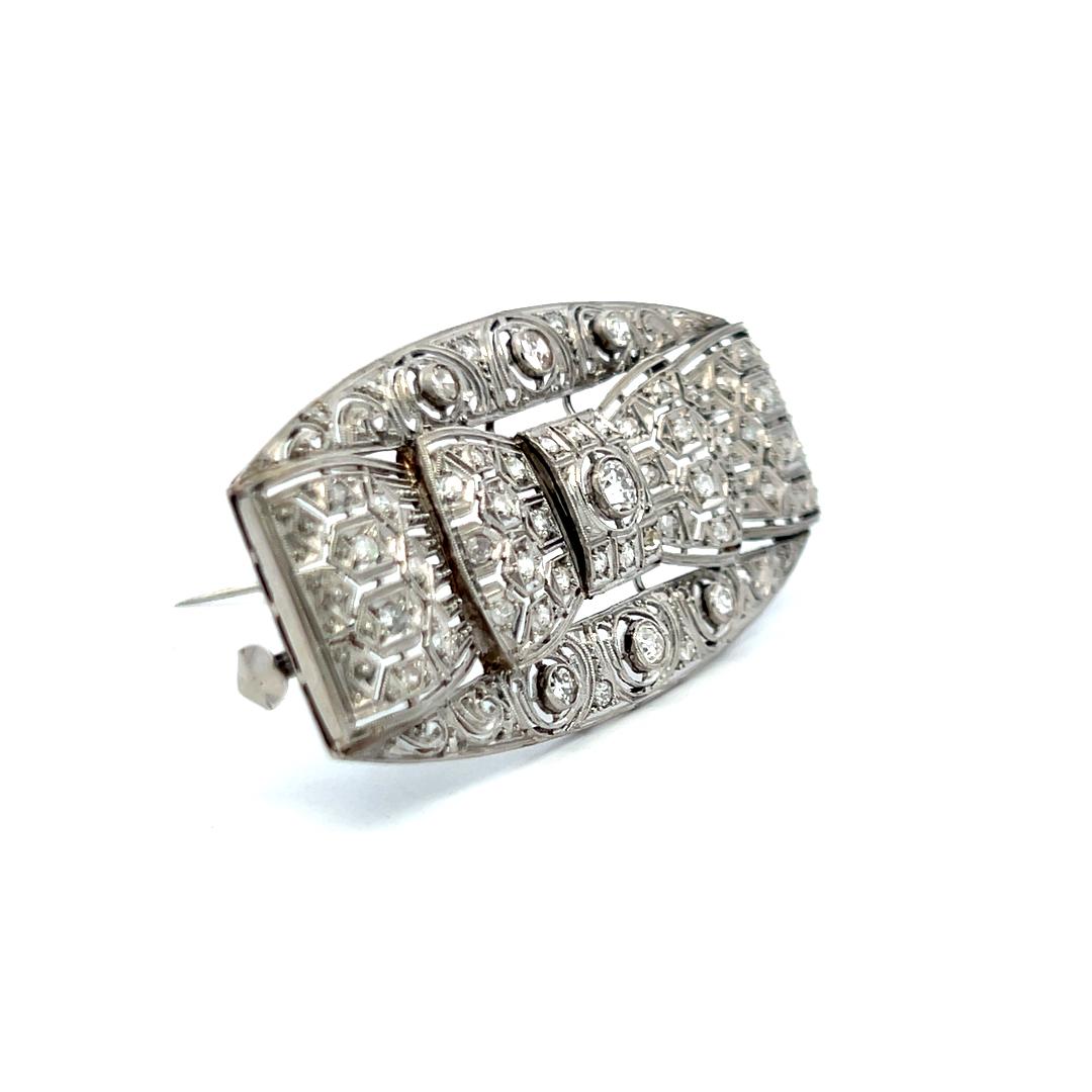 1.19 Carat Old European Cut Diamond 2.27 by 1.19 Inches Platinum Pin Brooch