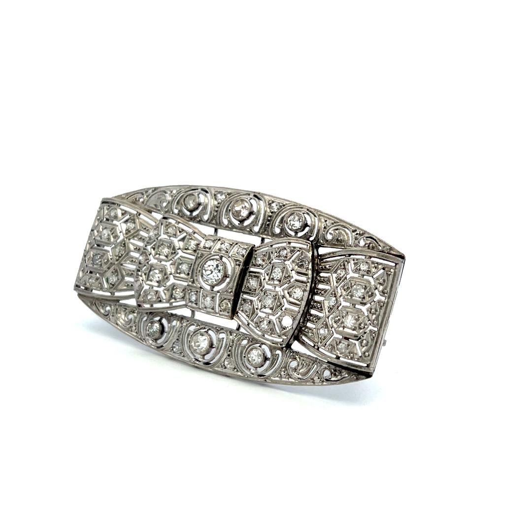 1.19 Carat Old European Cut Diamond 2.27 by 1.19 Inches Platinum Pin Brooch