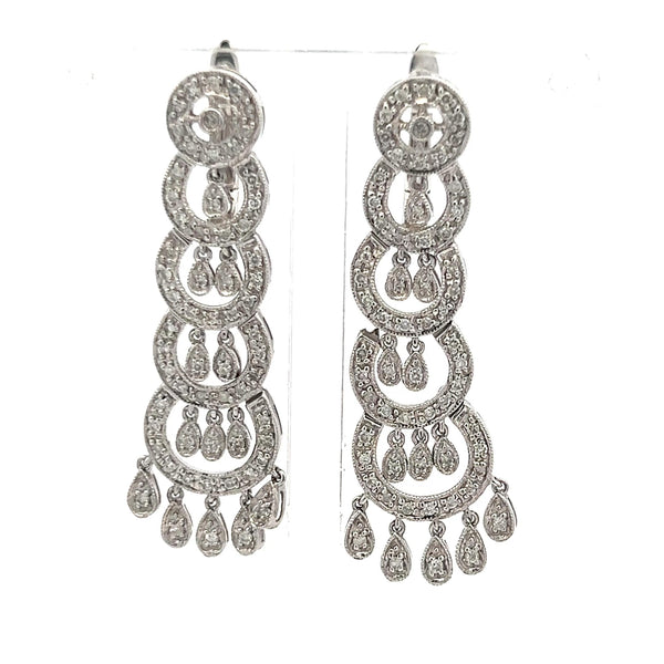 0.50 Carat Round Brilliant H SI Diamond 14 Karat White Gold Dangling Earrings