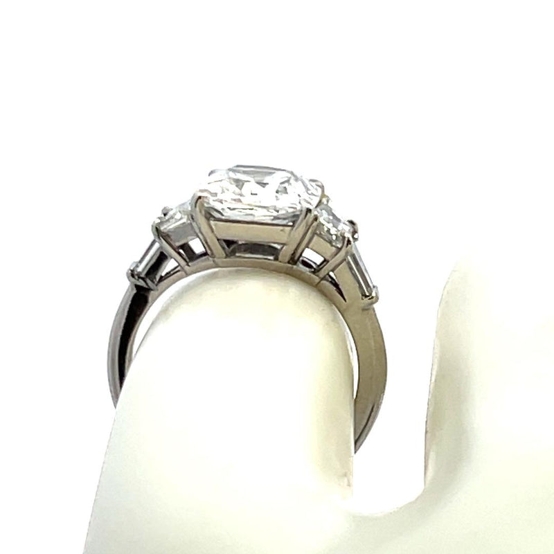 3.83 Carat Cushion Brilliant and Trapezoid and Baguette Diamond Platinum Ring