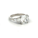 3.83 Carat Cushion Brilliant and Trapezoid and Baguette Diamond Platinum Ring