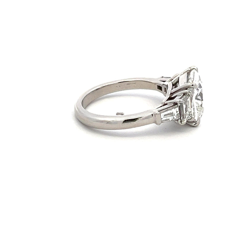 3.83 Carat Cushion Brilliant and Trapezoid and Baguette Diamond Platinum Ring