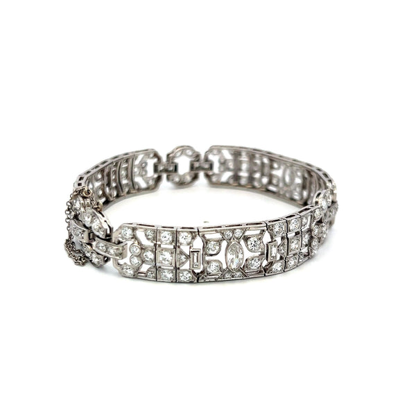 Platinum Art Deco 4.36ct Diamond Bracelet with Old European, Marquis & Baguette