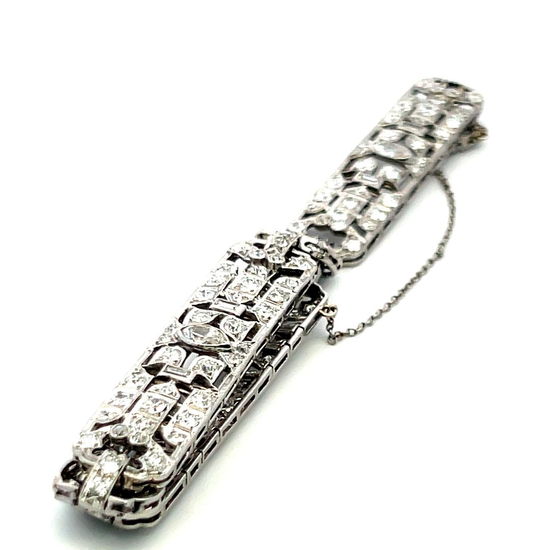 Platinum Art Deco 4.36ct Diamond Bracelet with Old European, Marquis & Baguette