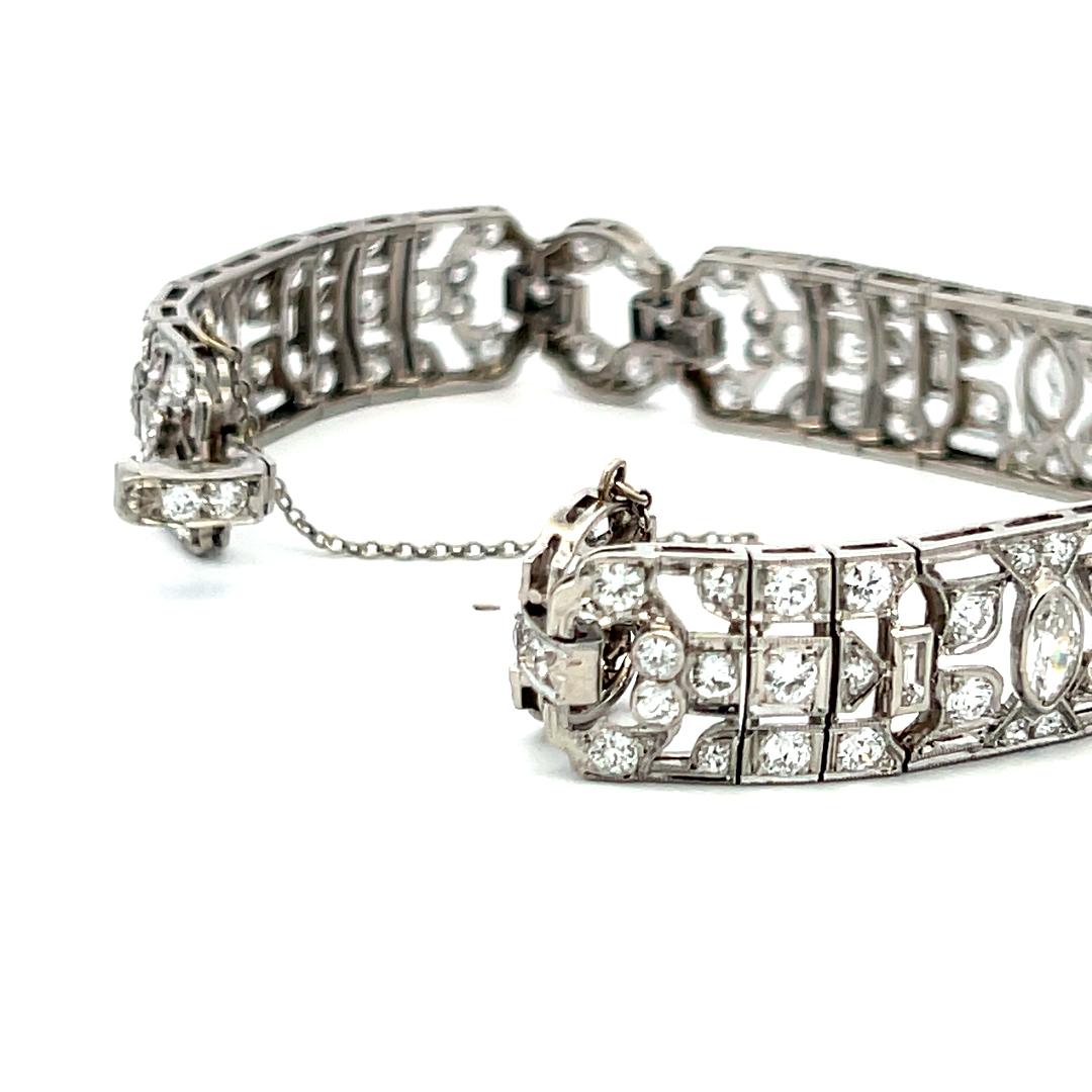 Platinum Art Deco 4.36ct Diamond Bracelet with Old European, Marquis & Baguette