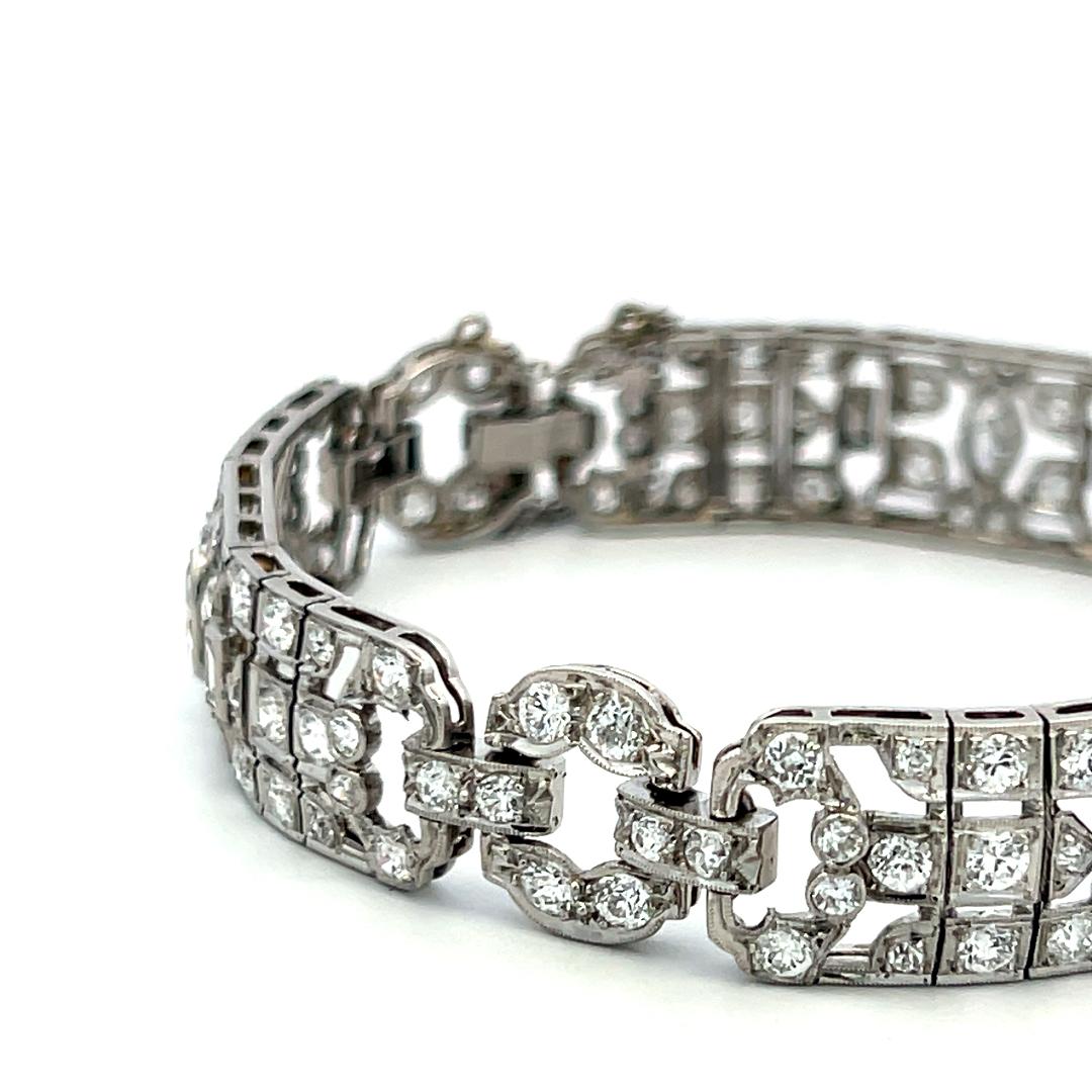 Platinum Art Deco 4.36ct Diamond Bracelet with Old European, Marquis & Baguette