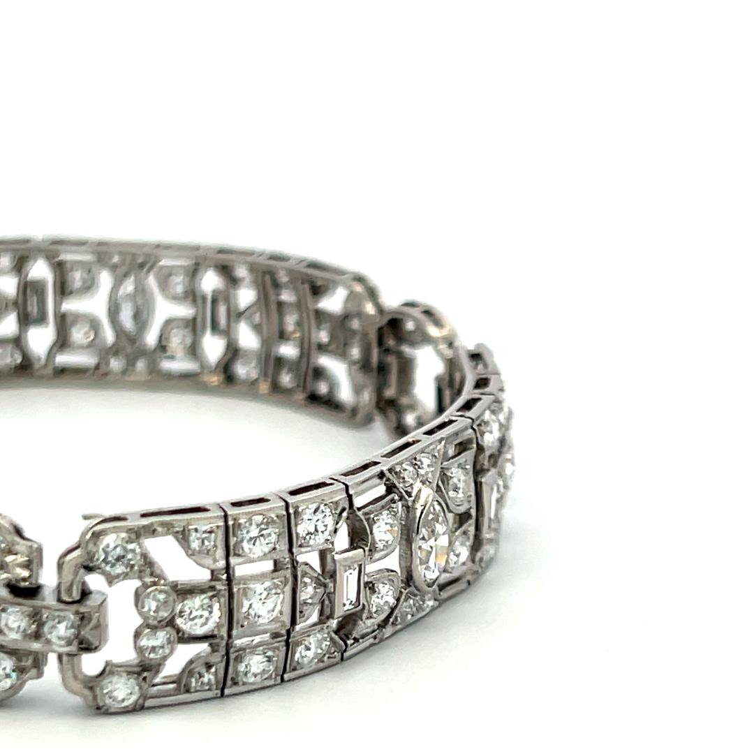 Platinum Art Deco 4.36ct Diamond Bracelet with Old European, Marquis & Baguette