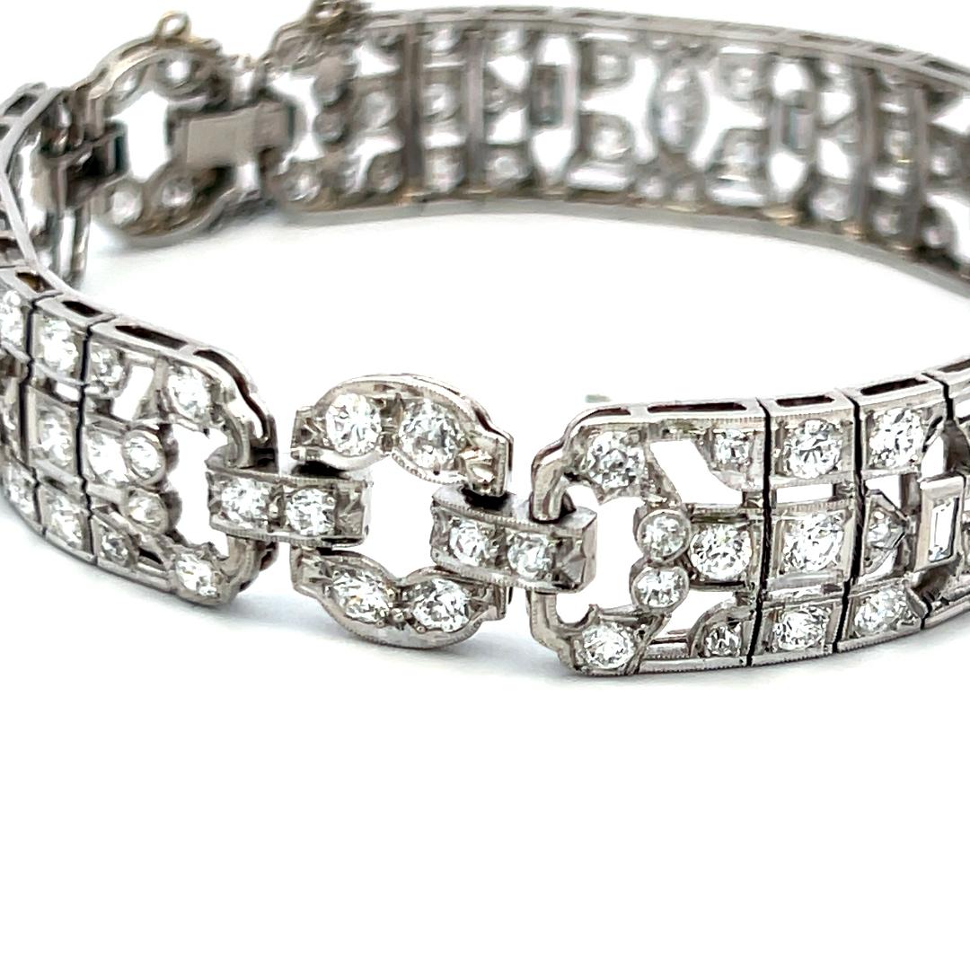 Platinum Art Deco 4.36ct Diamond Bracelet with Old European, Marquis & Baguette