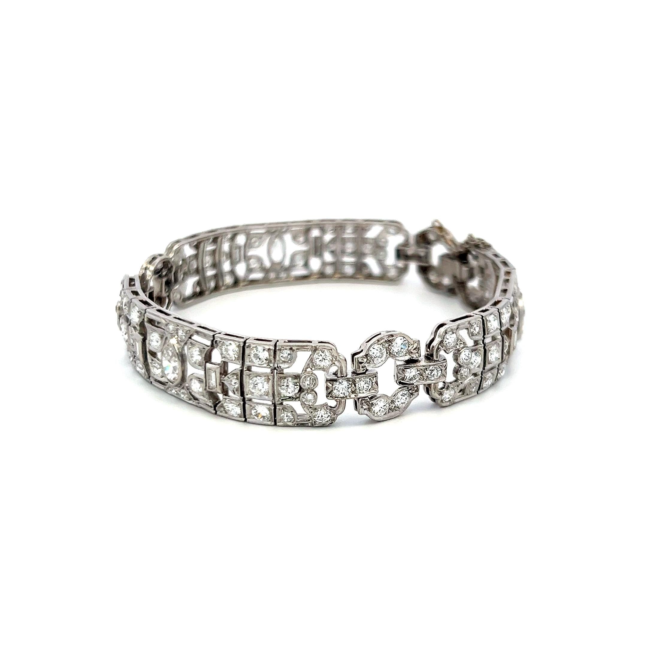 Platinum Art Deco 4.36ct Diamond Bracelet with Old European, Marquis & Baguette
