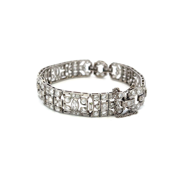Platinum Art Deco 4.36ct Diamond Bracelet with Old European, Marquis & Baguette