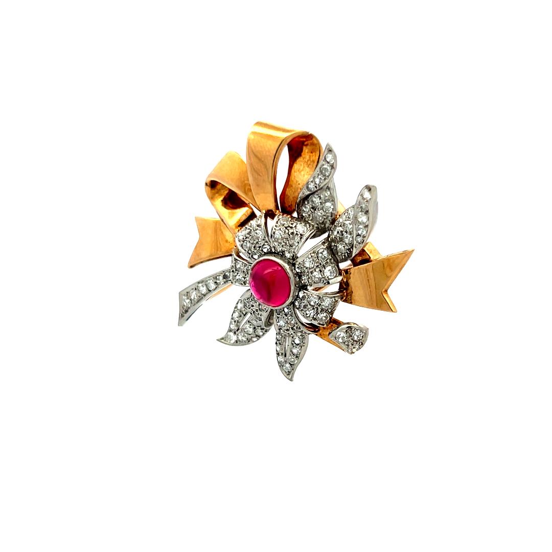 8.00 Carat Citrine 0.16 Carat Circular Brilliant Diamond Rose Gold Pin Brooch
