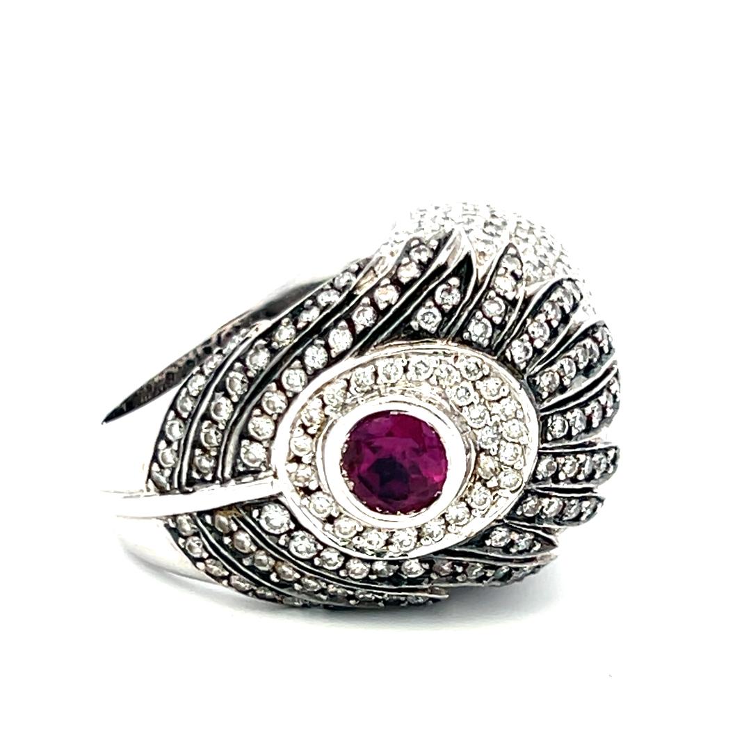 2.80 Carat Round Diamond 0.75 Carat Round Sapphire 18K WG Cocktail Ring