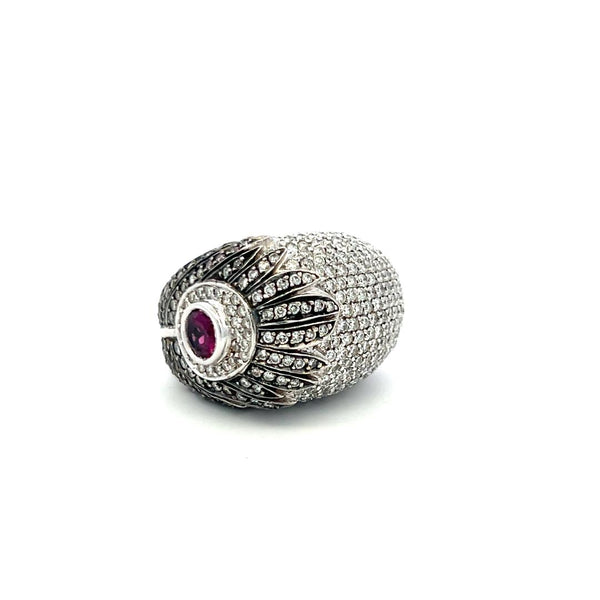 2.80 Carat Round Diamond 0.75 Carat Round Sapphire 18K WG Cocktail Ring