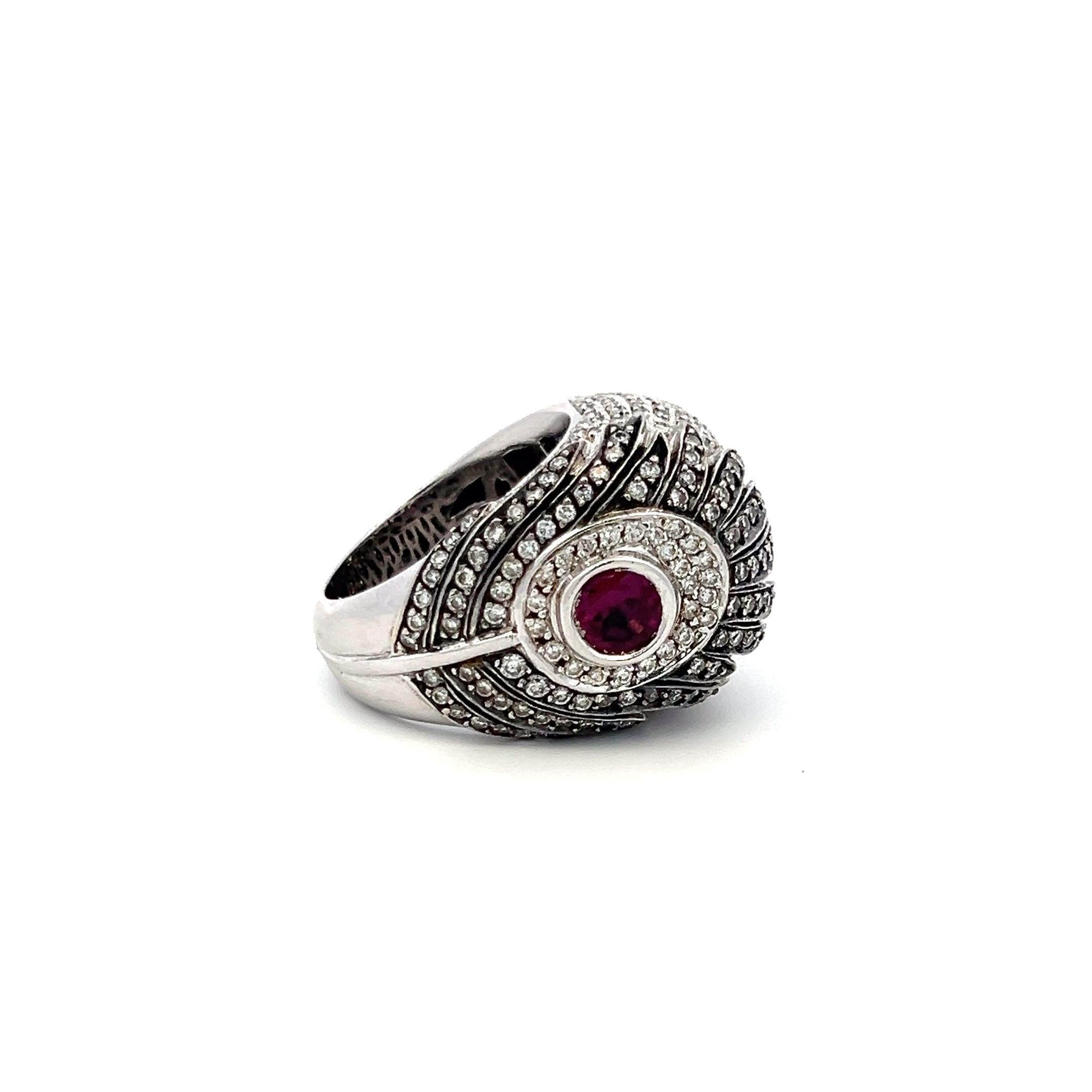 2.80 Carat Round Diamond 0.75 Carat Round Sapphire 18K WG Cocktail Ring