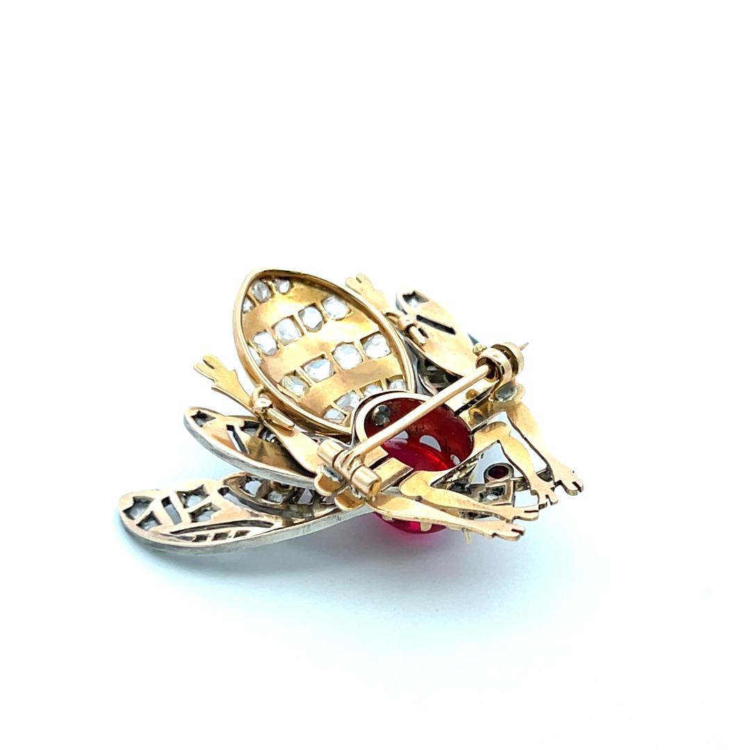 4.54 Carat and Ruby 2.00 Carat Rose Cut Diamond 18 Karat YG-Silver Pin Brooch