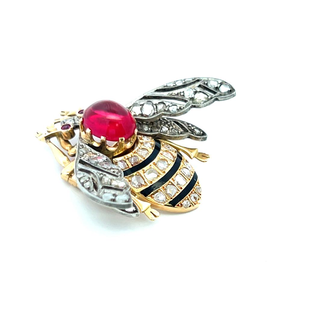 4.54 Carat and Ruby 2.00 Carat Rose Cut Diamond 18 Karat YG-Silver Pin Brooch