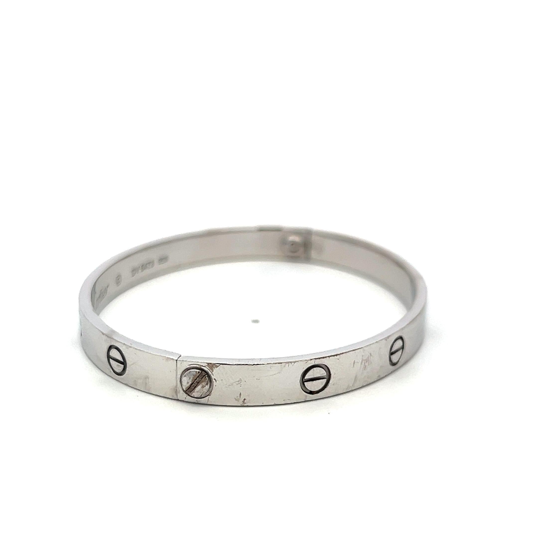 Cartier 18 Karat White Gold Love Bracelet Size 19 with Box