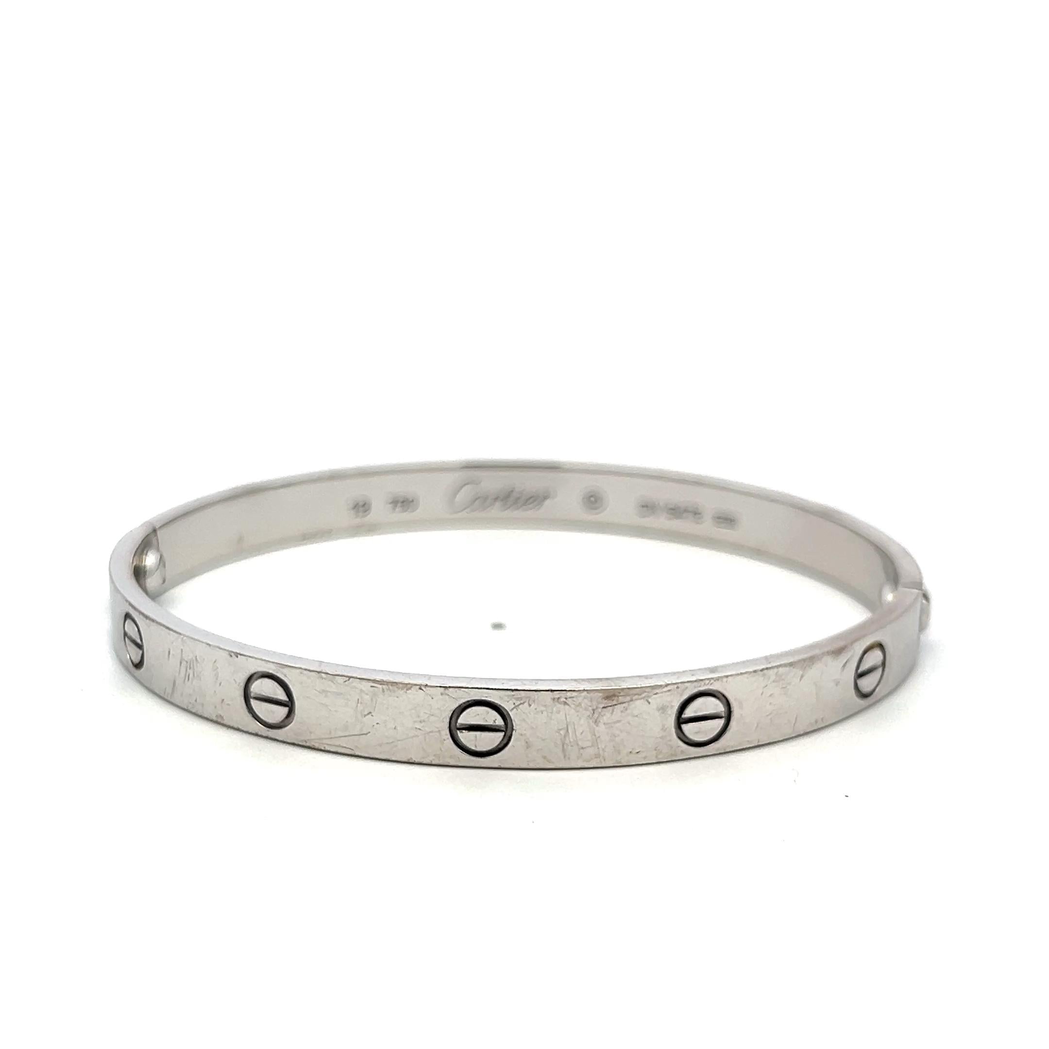 Cartier 18 Karat White Gold Love Bracelet Size 19 with Box